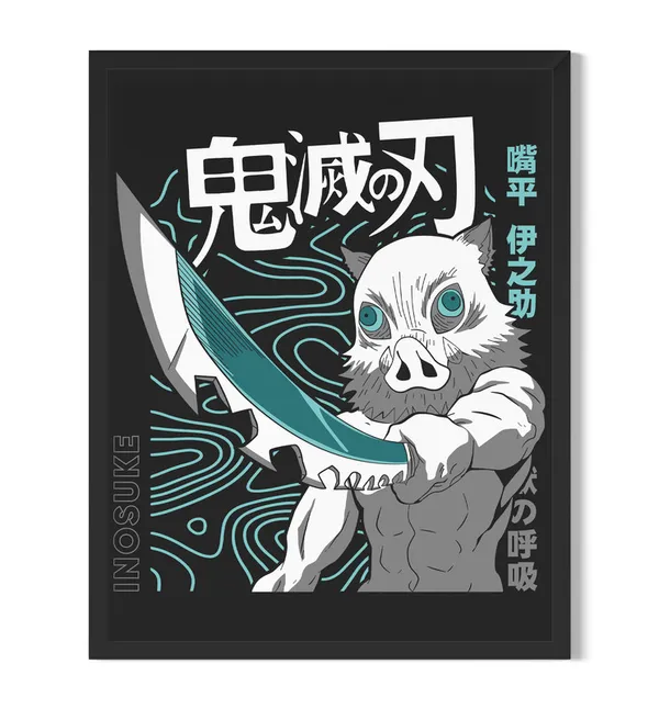 Multicolor_Demon_Slayer_Inosuke_Hashibira_2_Anime_Poster_with_Frame