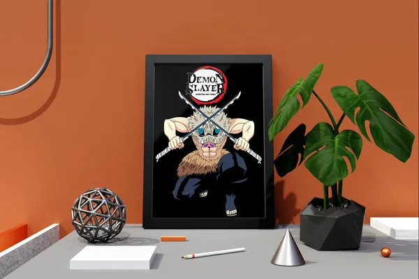 Multicolor_Demon_Slayer_Inosuke_Hashibira_3_Anime_Poster_with_Frame