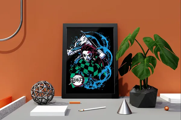 Multicolor_Demon_Slayer_Tanjiro_Water_Breathing_Anime_Poster_with_Frame