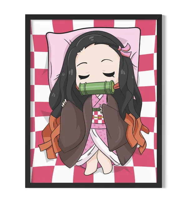 Multicolor_Demon_Slayer_Nezuko_Cojines_Anime_Poster_with_Frame