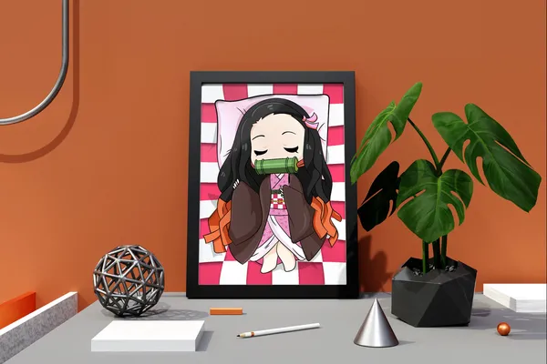Multicolor_Demon_Slayer_Nezuko_Cojines_Anime_Poster_with_Frame