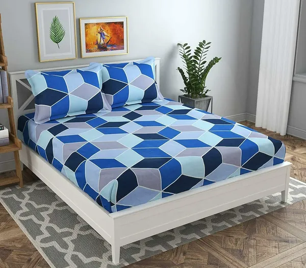 Blue_Microfiber_Cotton_Double_Bedsheet_With_Pillow_Cover