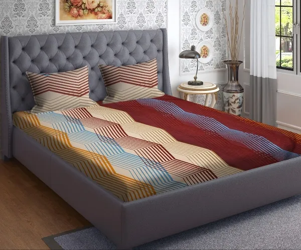 Maroon_&_Cream_Microfiber_Cotton_Double_Bedsheet_With_Pillow_Cover