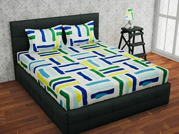 White_&_Green_Microfiber_Cotton_Double_Bedsheet_With_Pillow_Cover