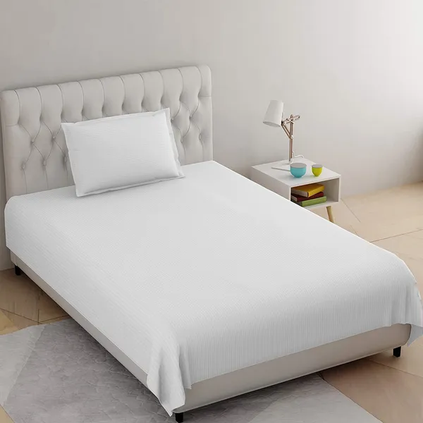 White_Microfiber_Cotton_Satin_Striped_Single_Bedsheet