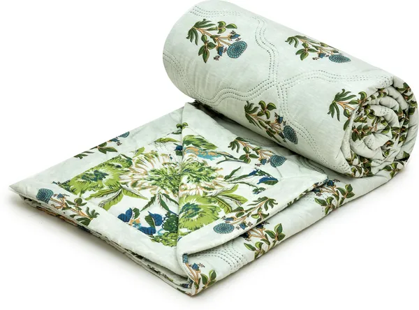 Green_White_Super_Soft_Cotton_Ultra_Sonic_Reversible_Quilted_Double_Comforter