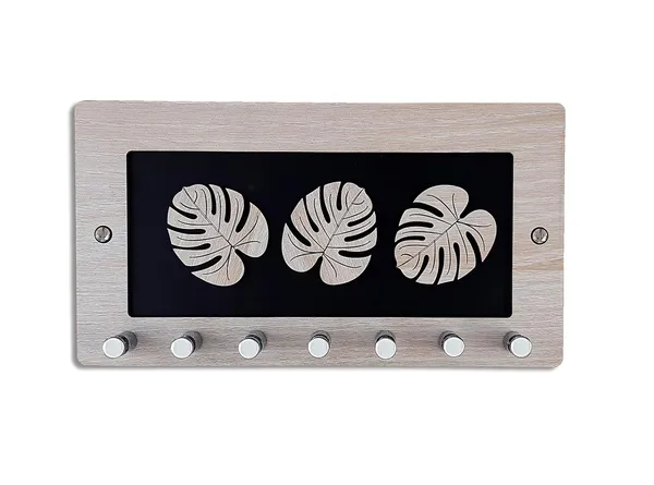 Black__3_Leaf_Wooden_Key_Holder_With_7_Hook_Black