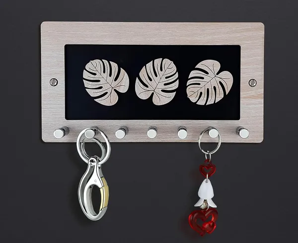 Black__3_Leaf_Wooden_Key_Holder_With_7_Hook_Black