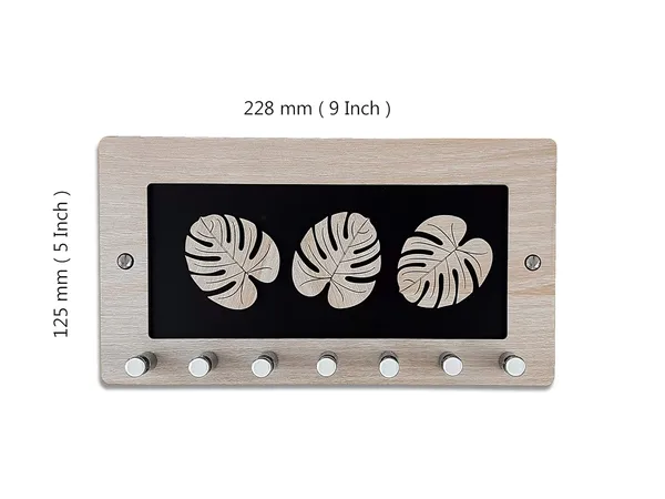 Black__3_Leaf_Wooden_Key_Holder_With_7_Hook_Black