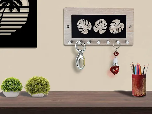 Black__3_Leaf_Wooden_Key_Holder_With_7_Hook_Black