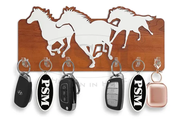 Cherry_White_Self_Adhesive_Decorative_Sticky_Gold_Wooden_Running_Horse_Key_Holder