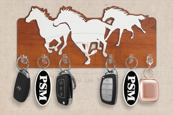 Cherry_White_Self_Adhesive_Decorative_Sticky_Gold_Wooden_Running_Horse_Key_Holder
