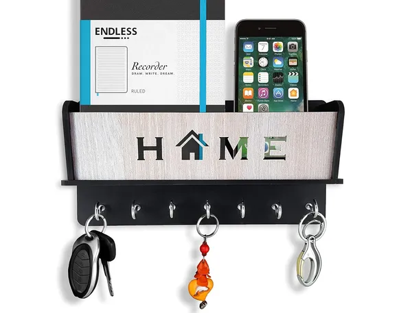 Black_Natural_Wood_7_Hook_Home_Mobile_Key_Holder_With_Storage_Box