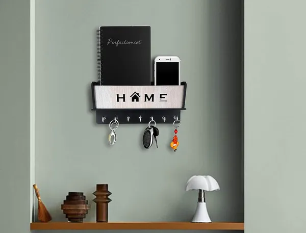 Black_Natural_Wood_7_Hook_Home_Mobile_Key_Holder_With_Storage_Box