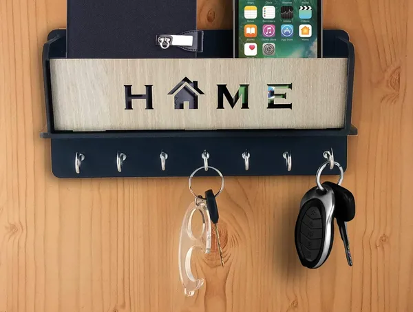 Black_Natural_Wood_7_Hook_Home_Mobile_Key_Holder_With_Storage_Box