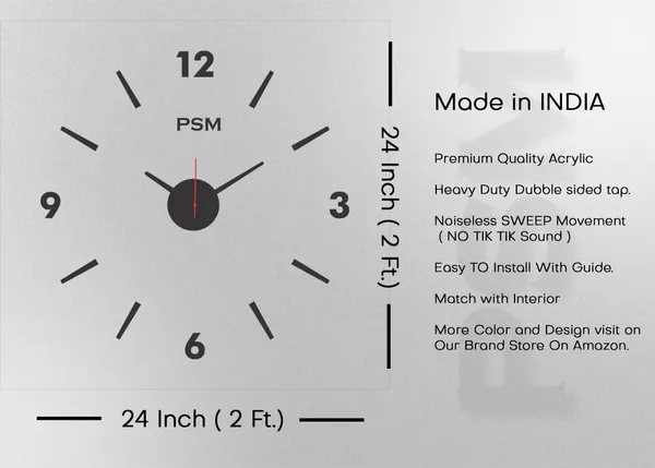 PSM_HEAVEN_IN_HOME_Modern_Decorative_Acrylic_3D_DIY_Wall_Clock_Roman_Style_(24_inch)_(Black_304)