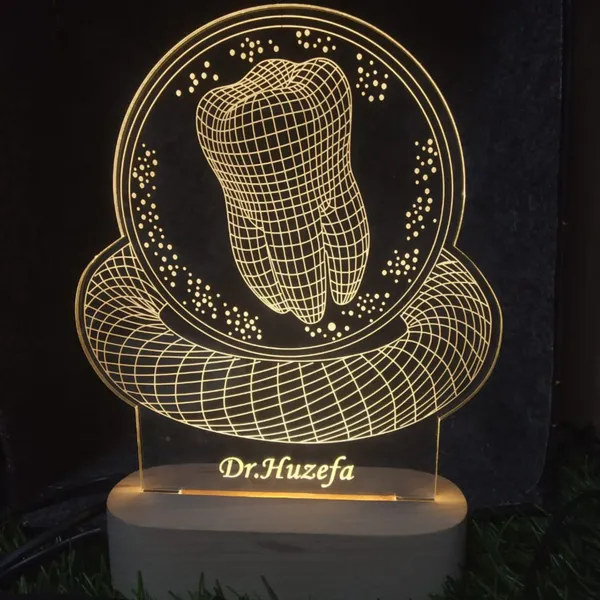 Warm_White_Personalized_Customized_Dental_logo_with_Dr.name_plate_Acrylic_with_3D_Illusion_Table_Lamp_Name_and_Hospital_Name_Engraving_on_Wooden_Base