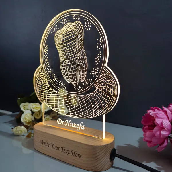 Warm_White_Personalized_Customized_Dental_logo_with_Dr.name_plate_Acrylic_with_3D_Illusion_Table_Lamp_Name_and_Hospital_Name_Engraving_on_Wooden_Base