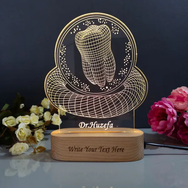 Warm_White_Personalized_Customized_Dental_logo_with_Dr.name_plate_Acrylic_with_3D_Illusion_Table_Lamp_Name_and_Hospital_Name_Engraving_on_Wooden_Base