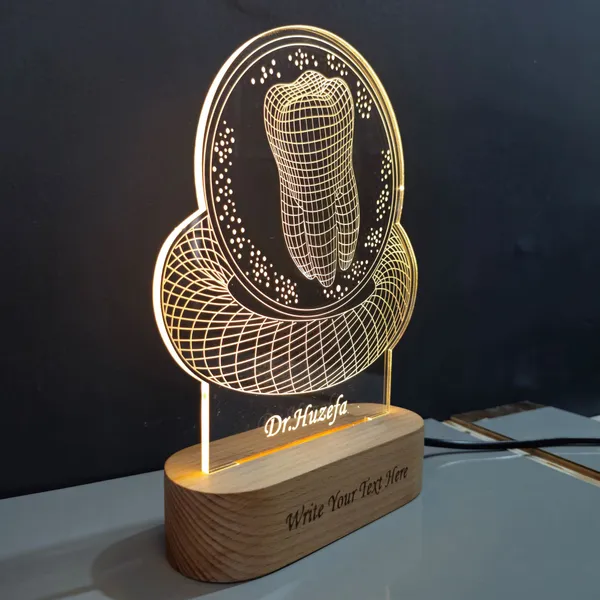 Warm_White_Personalized_Customized_Dental_logo_with_Dr.name_plate_Acrylic_with_3D_Illusion_Table_Lamp_Name_and_Hospital_Name_Engraving_on_Wooden_Base