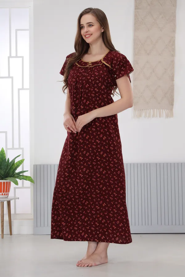 Maroon_half_sleeve_summer_night_gown_for_women