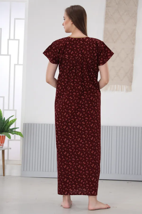 Maroon_half_sleeve_summer_night_gown_for_women