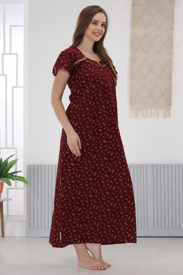 Maroon_half_sleeve_summer_night_gown_for_women