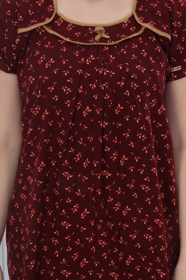 Maroon_half_sleeve_summer_night_gown_for_women