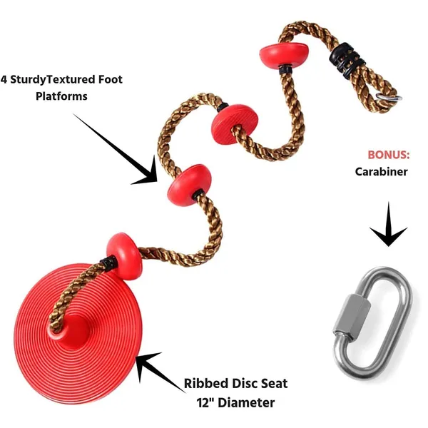 Red_Platforms_Disc_Tree_Swing_Seat_And_Climbing_Knot_Rope_With_Carabiner_Hook_For_Kids_Outdoor_Playground_Set