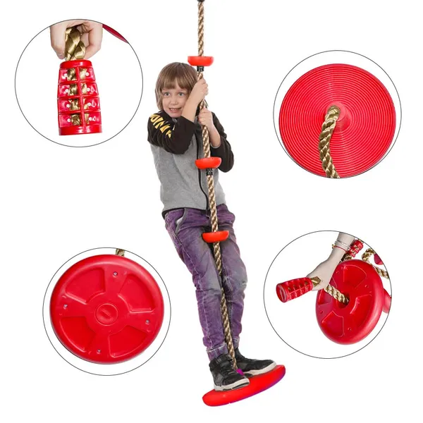 Red_Platforms_Disc_Tree_Swing_Seat_And_Climbing_Knot_Rope_With_Carabiner_Hook_For_Kids_Outdoor_Playground_Set