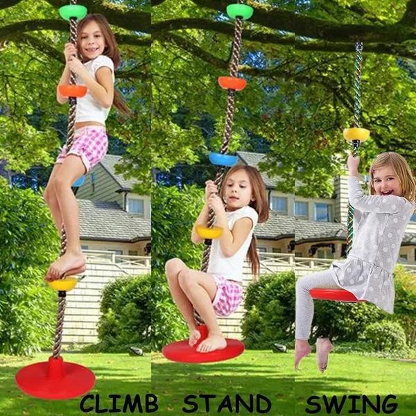 Red_Platforms_Disc_Tree_Swing_Seat_And_Climbing_Knot_Rope_With_Carabiner_Hook_For_Kids_Outdoor_Playground_Set