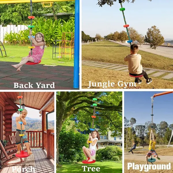 Red_Platforms_Disc_Tree_Swing_Seat_And_Climbing_Knot_Rope_With_Carabiner_Hook_For_Kids_Outdoor_Playground_Set