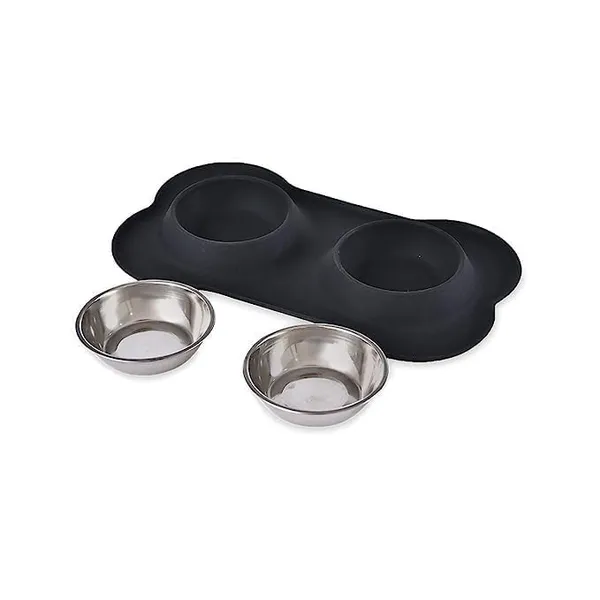 Black_Stainless_Steel_Dog_Pet_Feeding_Bowl_Stainless_Steel_Pet_Bowl_Combo_With_Non-Slip_Silicone_Base_|_Double_Feeding_Bowl_Combo_For_Providing_Food_And_Water_To_Beloved_Dog,_Puppies_&_Cats