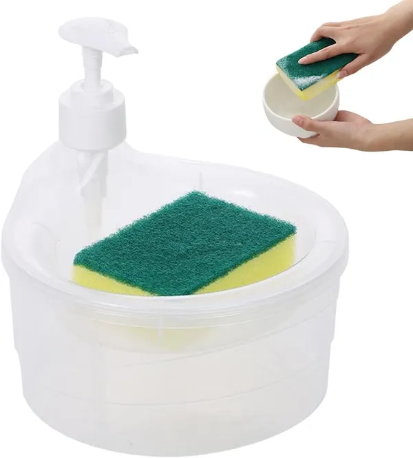 Multicolor_Plastic_Double_Layer_2_In_1_Liquid_Soap_Dispenser,_Kitchen_Sink,Dishwash,_Dispenser_With_Pump_And_Sponge