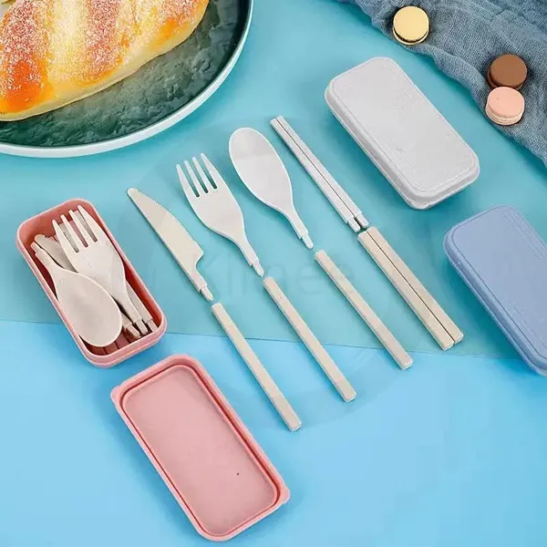 Multicolor_Plastic_Cutlery_Set_For_Lunch_Box_(Set_Of_4_Pcs)_Re-Usable_Spoon_Set_Premium_Plastic_(Spoon,_Fork,_Chopsticks,_Knife_Travel_Spoon)_Portable_Tableware_Men_Women_Office,_Home_School_Kids