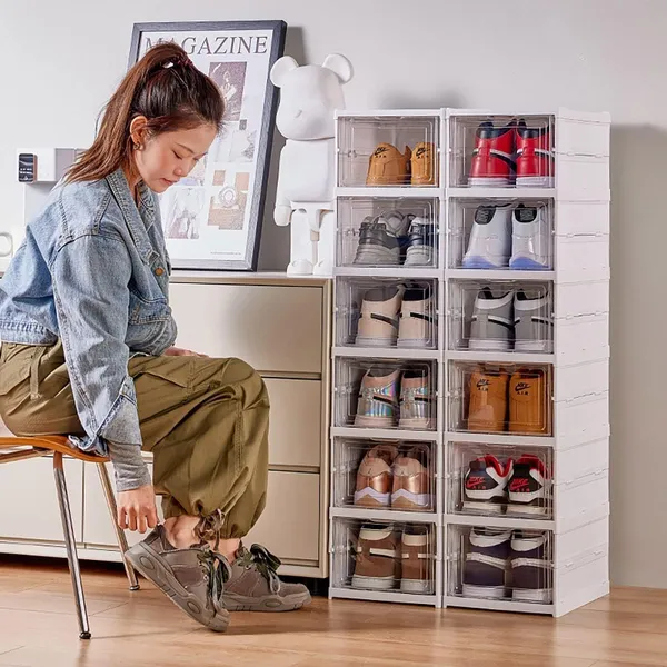 White_Strong_Polypropylene_Plastic_And_Ps_Sneaker_Storage_Box_-_Shoe_Cabinets_Rack_-_5_Tier_Collapsible_Shoe_Organiser_With_Door