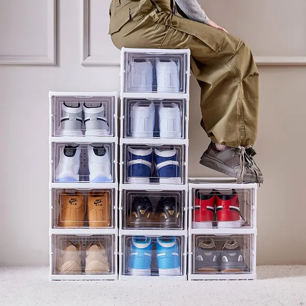 White_Strong_Polypropylene_Plastic_And_Ps_Sneaker_Storage_Box_-_Shoe_Cabinets_Rack_-_5_Tier_Collapsible_Shoe_Organiser_With_Door