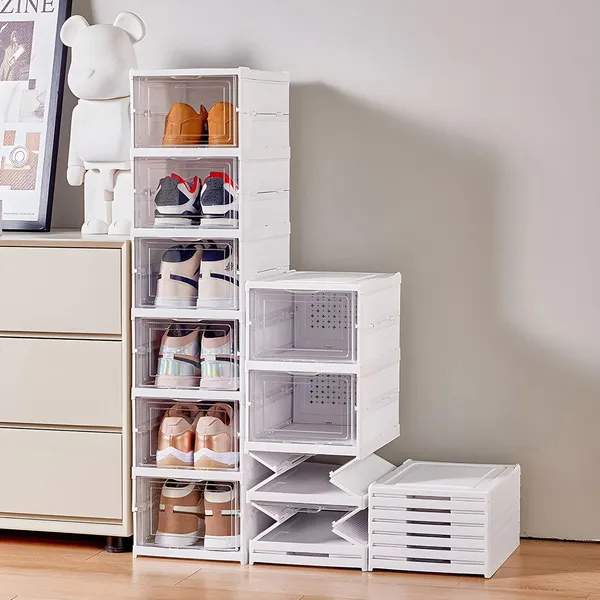 White_Strong_Polypropylene_Plastic_And_Ps_Sneaker_Storage_Box_-_Shoe_Cabinets_Rack_-_6_Tier_Collapsible_Shoe_Organiser_With_Door