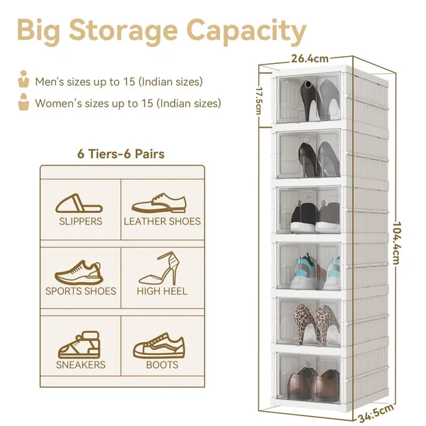 White_Strong_Polypropylene_Plastic_And_Ps_Sneaker_Storage_Box_-_Shoe_Cabinets_Rack_-_6_Tier_Collapsible_Shoe_Organiser_With_Door