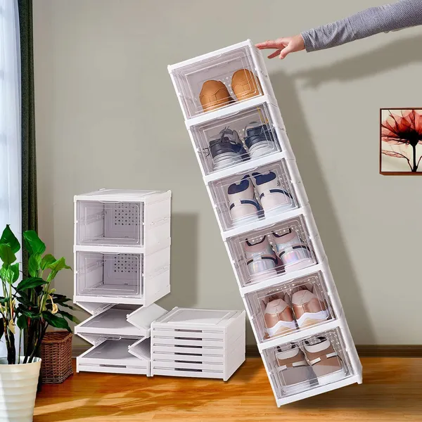 White_Strong_Polypropylene_Plastic_And_Ps_Sneaker_Storage_Box_-_Shoe_Cabinets_Rack_-_6_Tier_Collapsible_Shoe_Organiser_With_Door