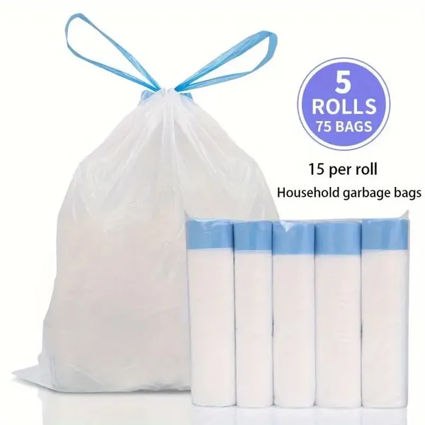 White_Plastic_Drawstring_Dustbin_Bag,_Biodegradable_Garbage_Bags_For_Dustabin,_Trash_Bag,_Medium_Kitchen_Bath_School_Bedroom_Car_Can_Office_Waste_Bin_Liners_-_75_Bags,_15_Bags_Per_Roll_Plastic