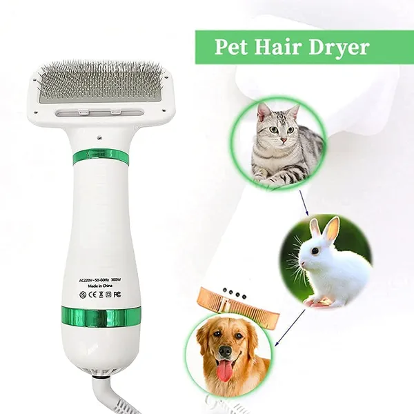 White_Metal_Pet_Hair_Dryer,_2_In_1_Pet_Grooming_Hair_Dryer_With_Slicker_Brush,_Home_Dog_Hair_Dryer_With_Adjustable_Temperatures_Settings,_For_Small_And_Medium_Dogs_And_Cats