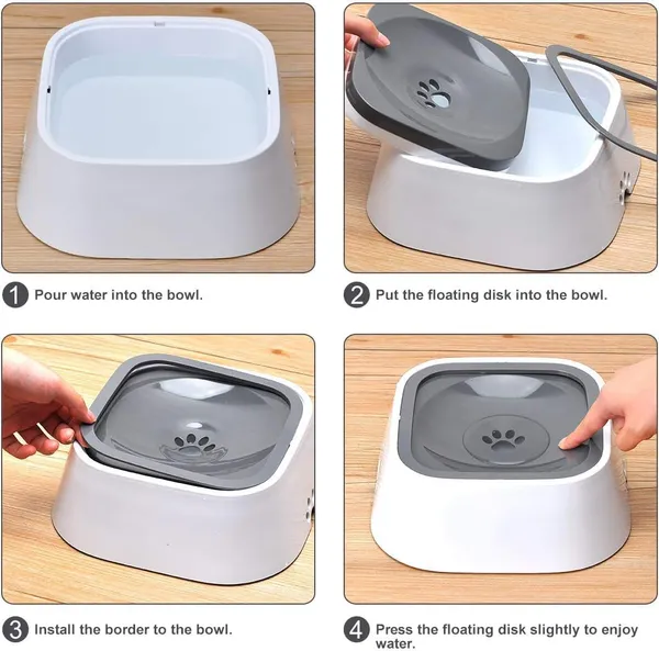 White_Plastic_Dog_Water_Bowl_Non_Spill,_1.5L_Large_Pet_Water_Bowl_With_Filter,_Slow_Water_Feeder_Vehicle_Carried_Splash_Free_For_Dogs_Cats_Pets,_Floating_Disk
