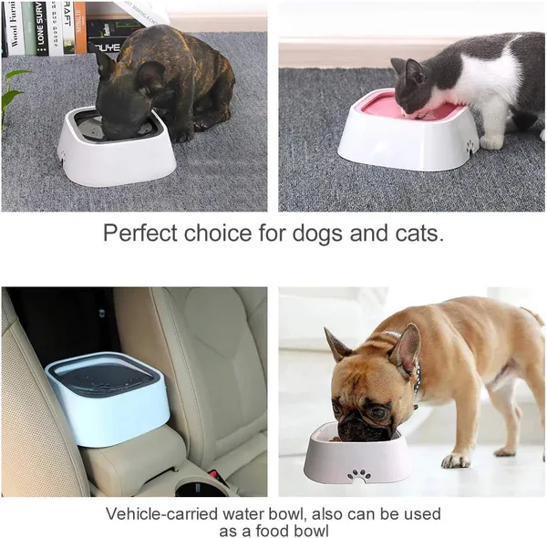 White_Plastic_Dog_Water_Bowl_Non_Spill,_1.5L_Large_Pet_Water_Bowl_With_Filter,_Slow_Water_Feeder_Vehicle_Carried_Splash_Free_For_Dogs_Cats_Pets,_Floating_Disk