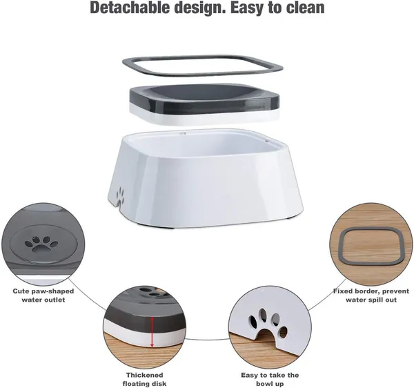 White_Plastic_Dog_Water_Bowl_Non_Spill,_1.5L_Large_Pet_Water_Bowl_With_Filter,_Slow_Water_Feeder_Vehicle_Carried_Splash_Free_For_Dogs_Cats_Pets,_Floating_Disk