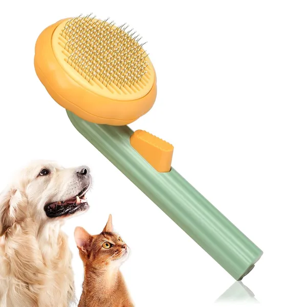 Orange_&_Green_Metal_Pet_Pumpkin_Self_Cleaning_Slicker_Brush_For_Small_Pets,_Dog_Grooming_Brush_Tool_Gently_Removes_Loose_Undercoat,_Cat_Mats_Tangled_Hair_Slicker_Brush_For_Short_&_Long_Hair