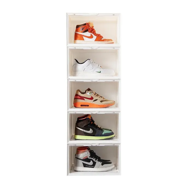 White_Strong_Polypropylene_Plastic_And_Ps_Sneaker_Storage_Box_-_Shoe_Cabinets_Rack_-_5_Tier_Collapsible_Shoe_Organiser_With_Door