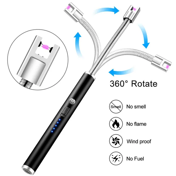 Black_Plastic_Candle_Lighter,_Usb_Electric_Lighter,_Rechargeable_Arc_Lighter_With_Led_Display,_360_Degree_Flexible_Neck_Flameless_Grill_Lighters_For_Candle_Aromatherapy_Camping_Bbq_Gas_Stoves
