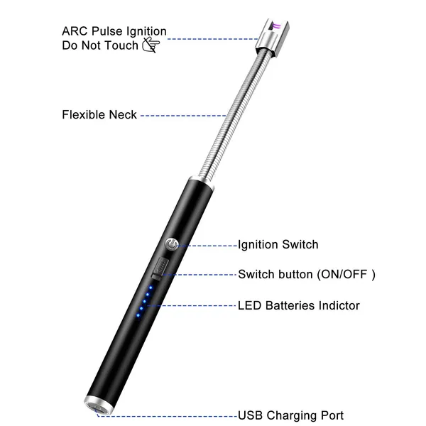 Black_Plastic_Candle_Lighter,_Usb_Electric_Lighter,_Rechargeable_Arc_Lighter_With_Led_Display,_360_Degree_Flexible_Neck_Flameless_Grill_Lighters_For_Candle_Aromatherapy_Camping_Bbq_Gas_Stoves