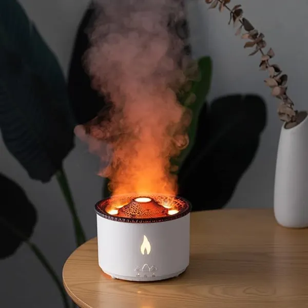 White_Stainless_Steel_Flame_Volcano_Essential_Oil_Diffuser,_360Ml_Aromatherapy_Diffuser,_Air_Humidifier,_Portable_Noiseless_Timer_Auto_Shut-Off_Aroma_Diffuser_For_Home,_Office